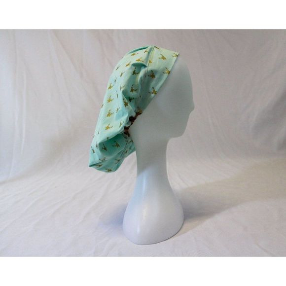 Mint & Gold Deer Bouffant Surgical Dental Scrub Cap Chemo Hat - Picture 4 of 4